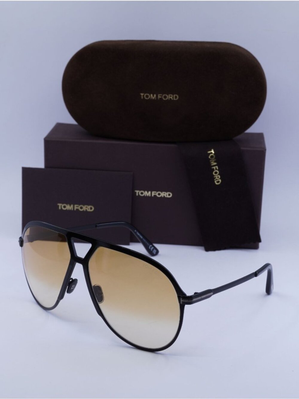Tom Ford Xavier FT1060 01F Aviator Sunglasses - Shiny Black \ Brown Gradient